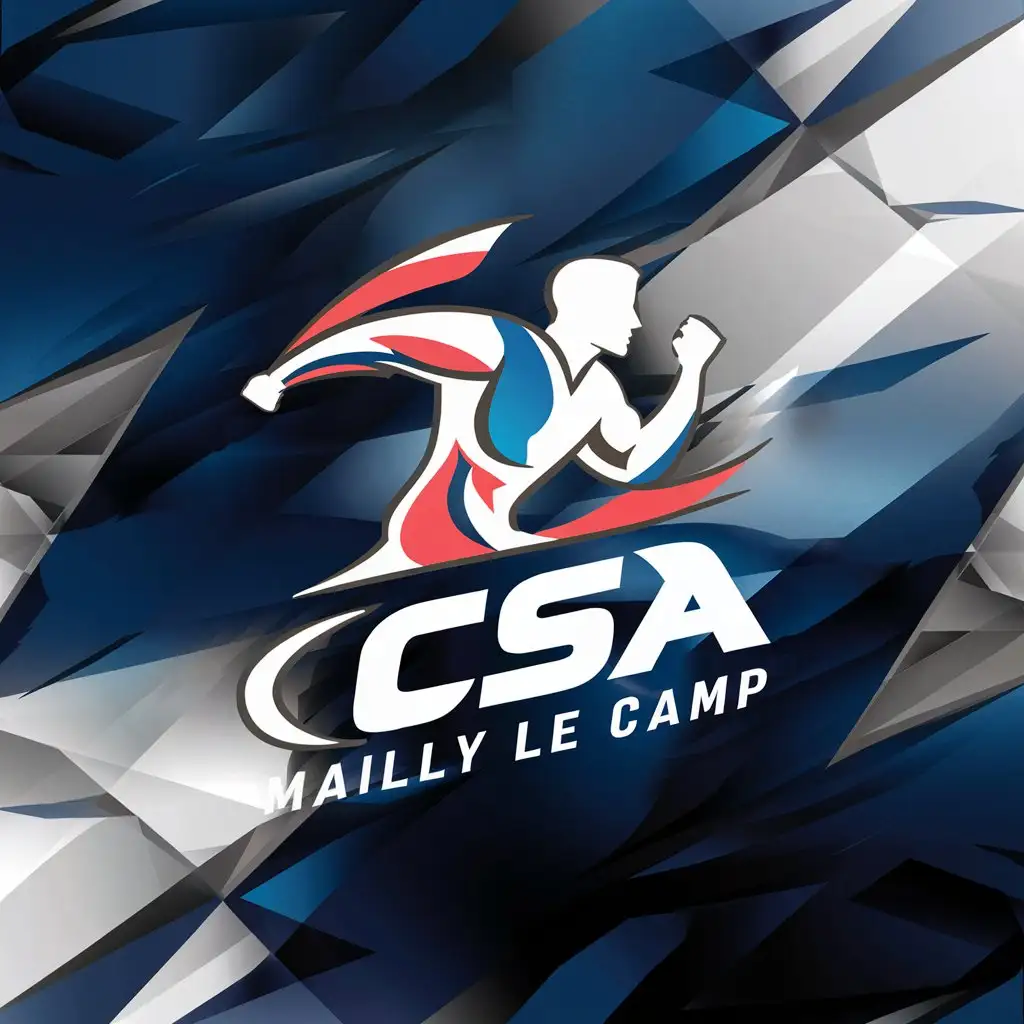 Fais moi un logo moderne pour un club de sport qui s'appelle CSA Mailly le Camp, avec pour couleurs principales bleu blanc et rouge