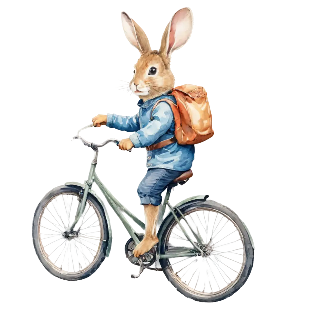 rabbit on bike vintage water color
