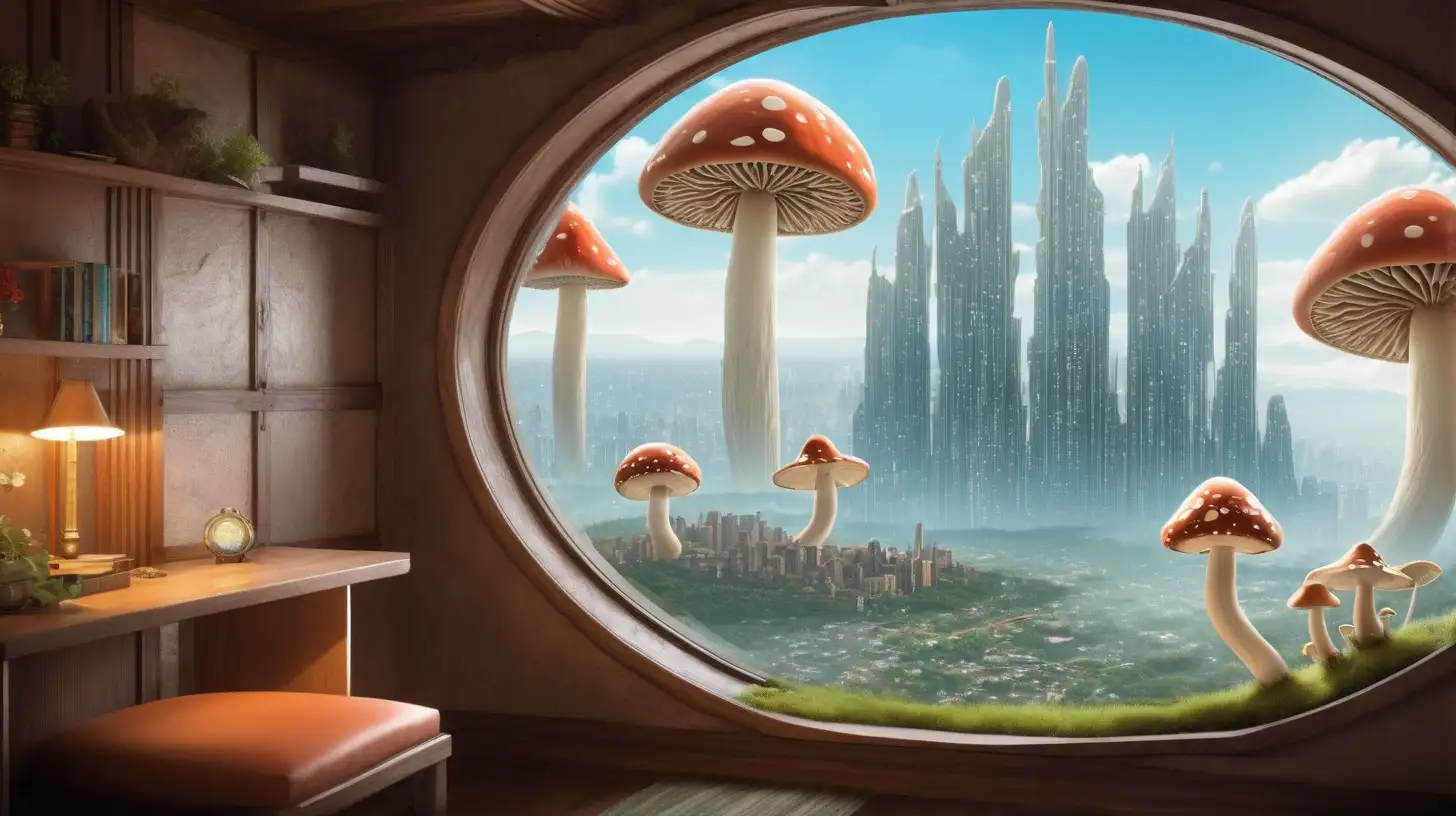 Skyline Room with Fantasy Mushroom City View