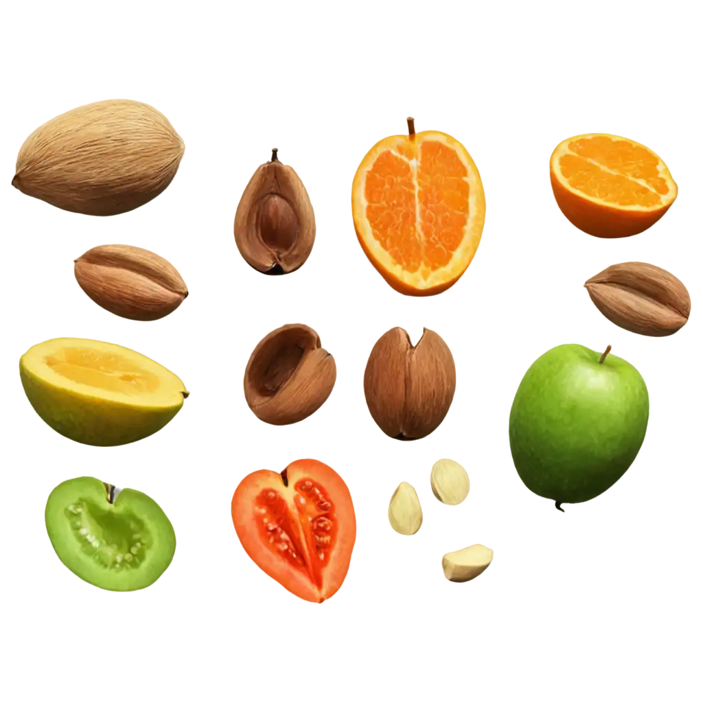Create a photorealistic image of a collection of FRUIT SEED

