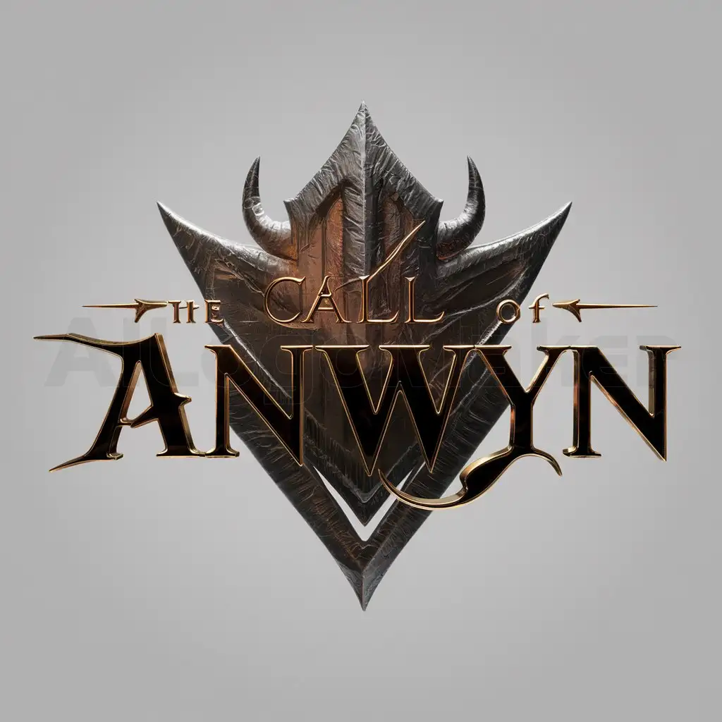 a logo design,with the text 'The call of Anwyn', main symbol:logo fantasy, d&d, dark, violent, 3d, cinematic, clean sign logo, Dark Souls look like, majestik, sharp focus, cinematic lighting, photorealistic, black letter font, medieval,Moderate,clear background