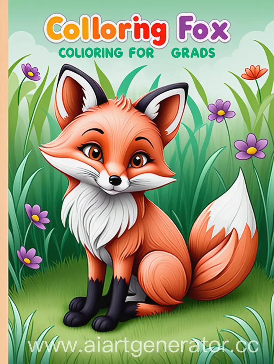 Adorable-Little-Fox-Coloring-Page-Pastel-Grass-Scene-for-Kids