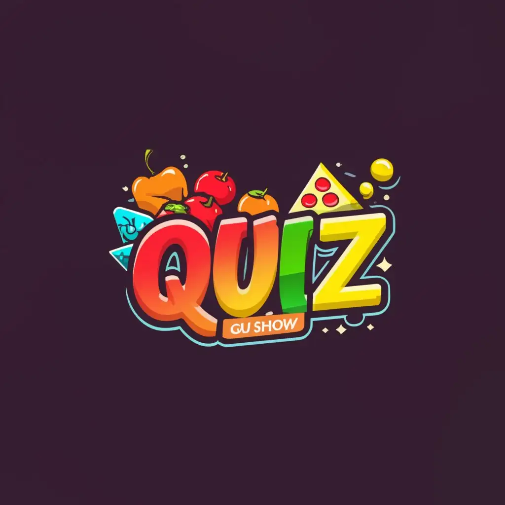 a logo design,with the text "quiz", main symbol:a logo for a game show with elements of fruits and cheese and the letters A and Y,Minimalistic,clear background