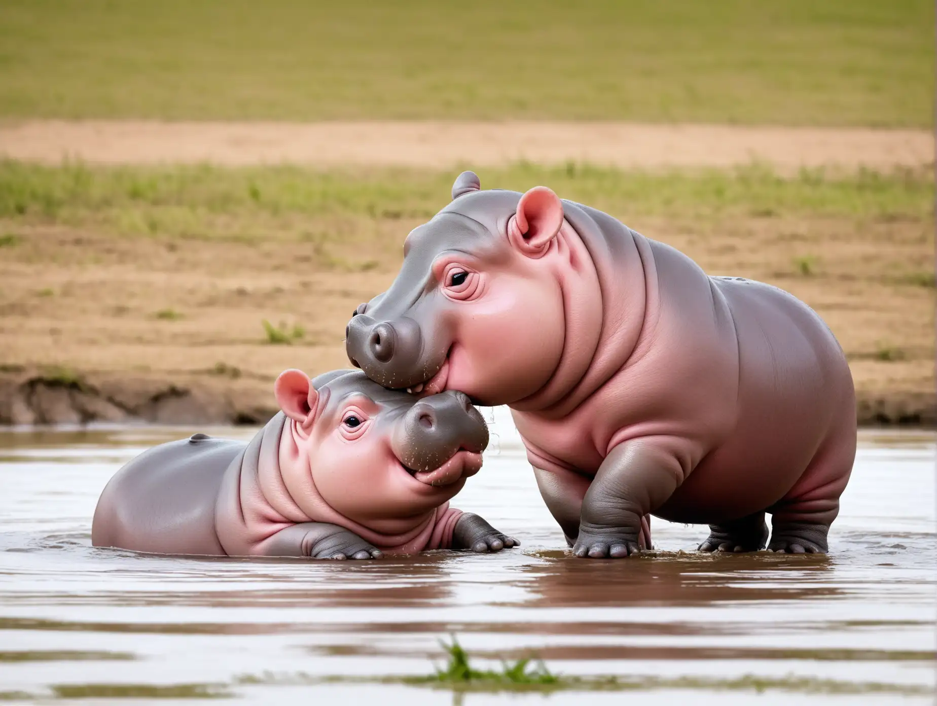 Two baby hippos playing 