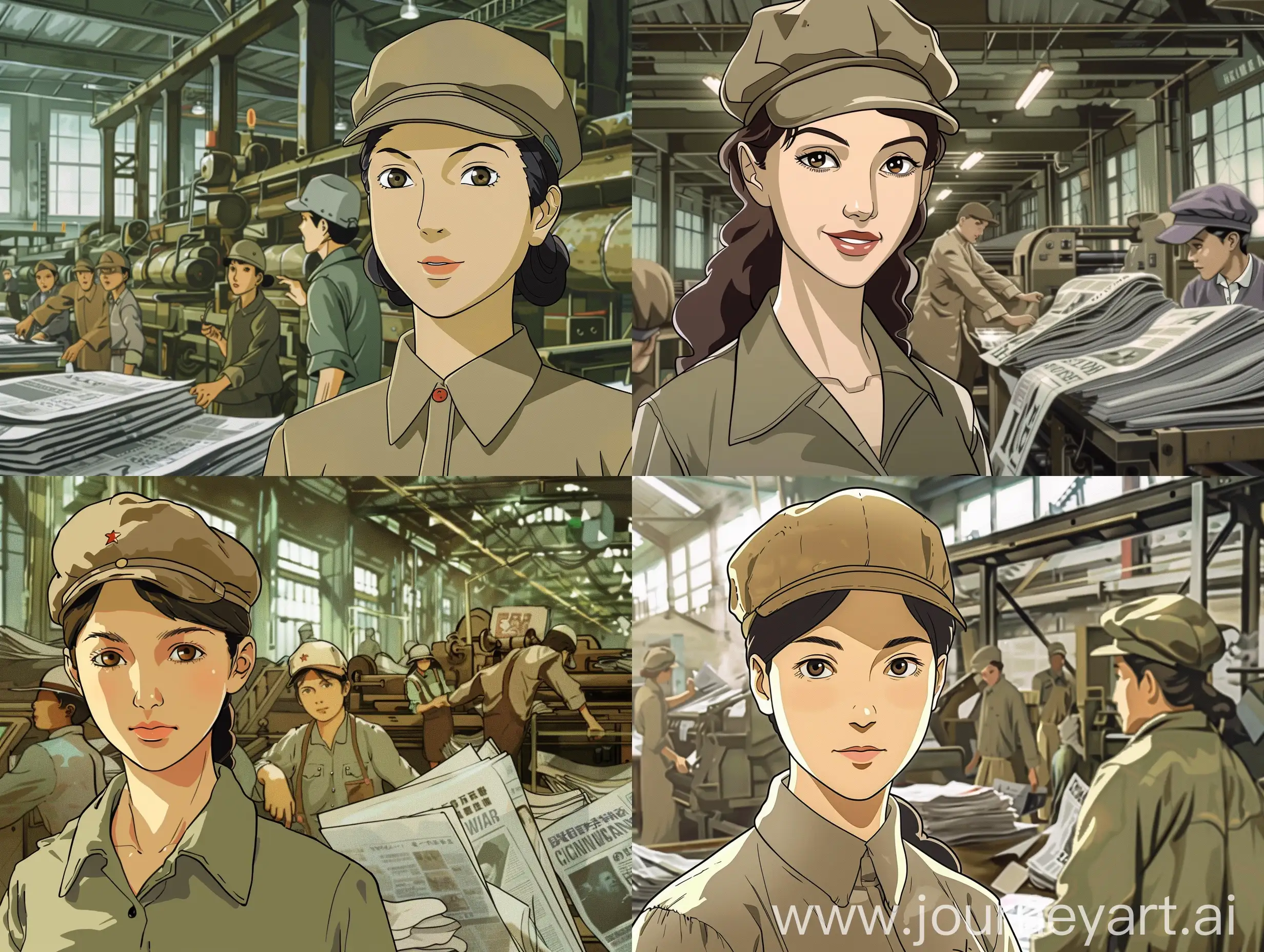Communist-Woman-in-Proletarian-Cap-at-Printing-House
