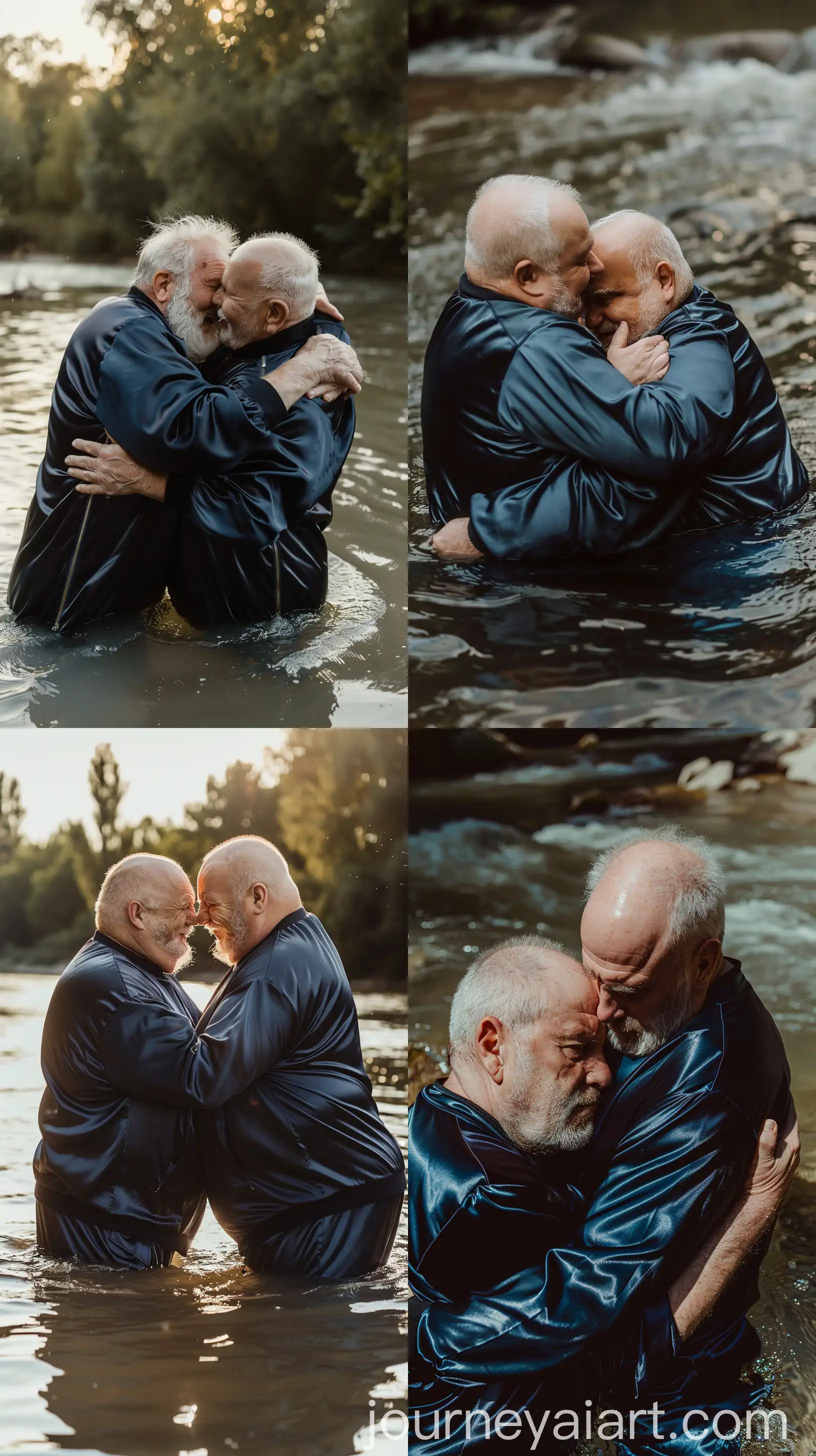 Elderly-Friends-Embracing-in-River-Serene-Moment-of-Connection