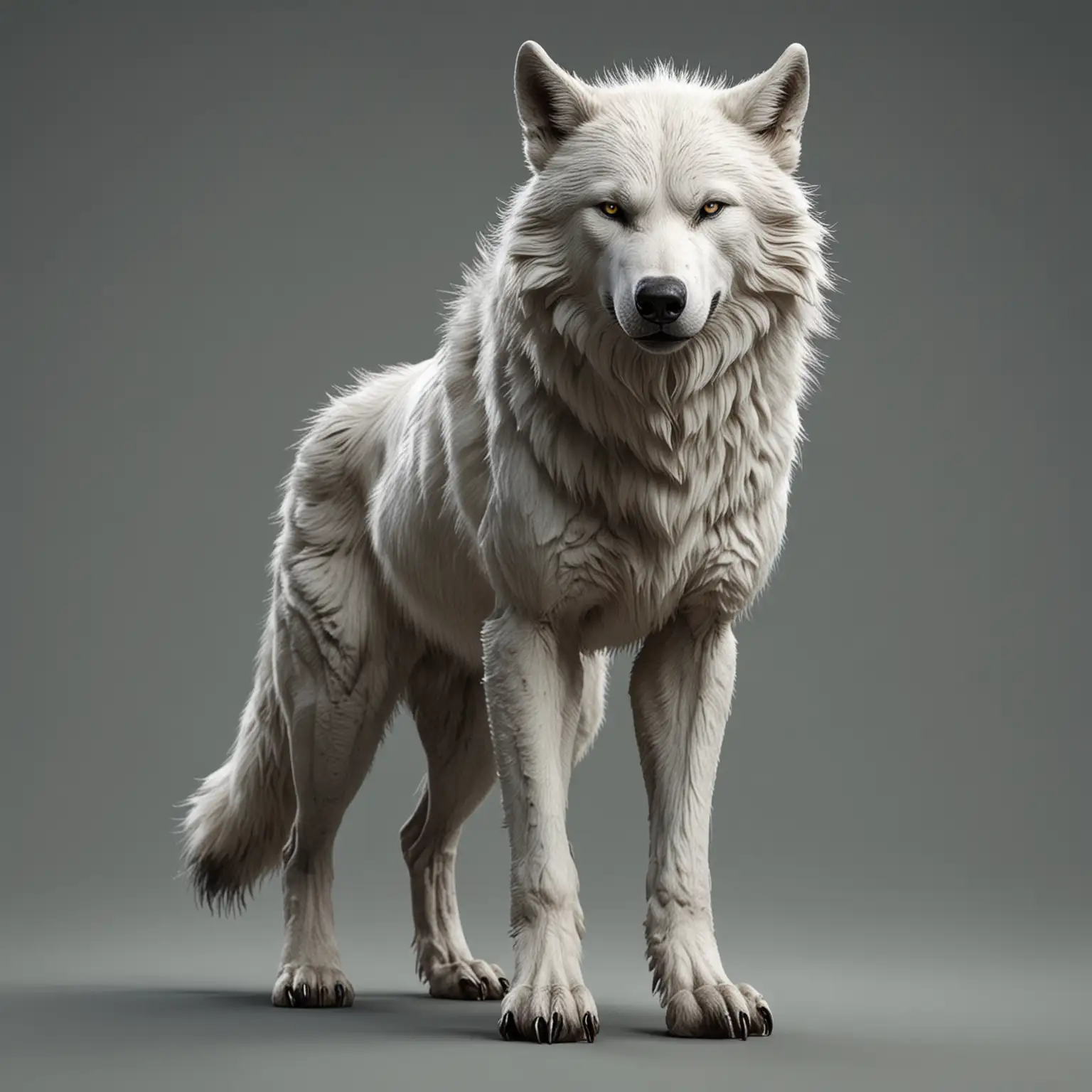 Realistic Big White Wolf Standing Upright