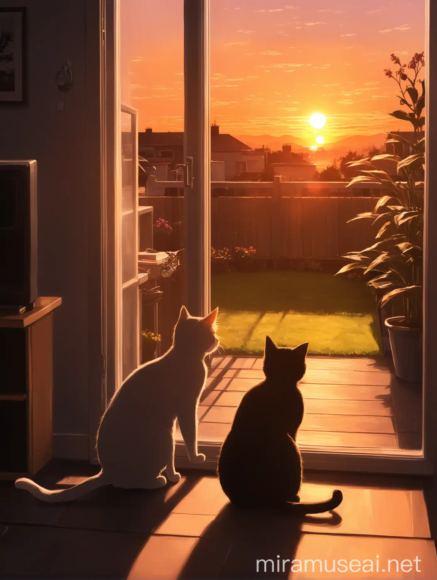 Cats Enjoying Sunset in Cozy Home Environment