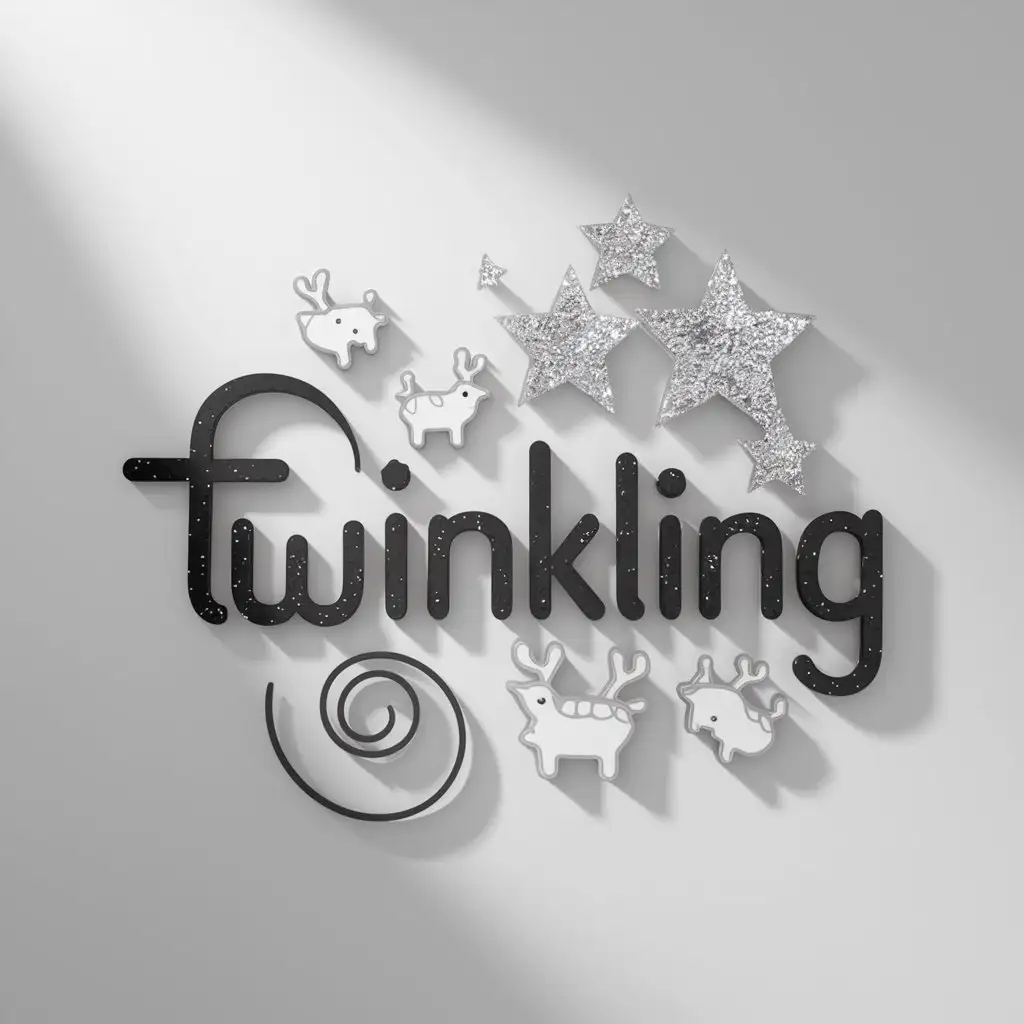 a logo design,with the text "Twinkling", main symbol:starlets, dear little animals,complex,clear background