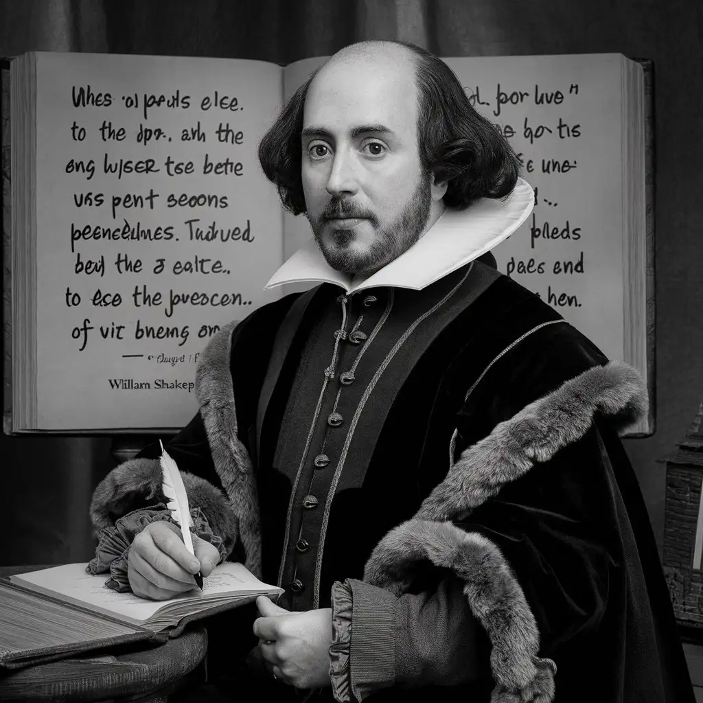 William Shakespeare Portrait with Quill Pen and Scroll