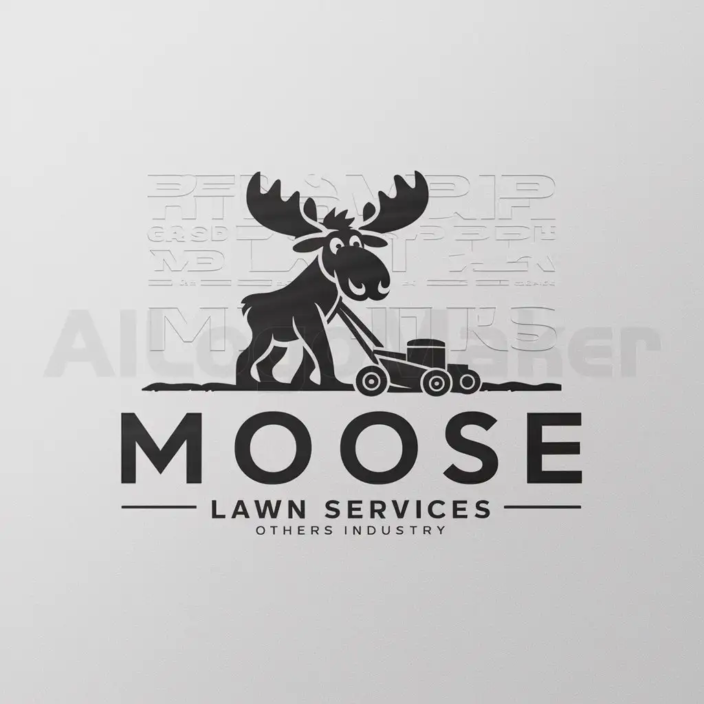 a logo design,with the text "Moose Lawn Services", main symbol:a moose pushing a lawnmower,Moderate,be used in Others industry,clear background