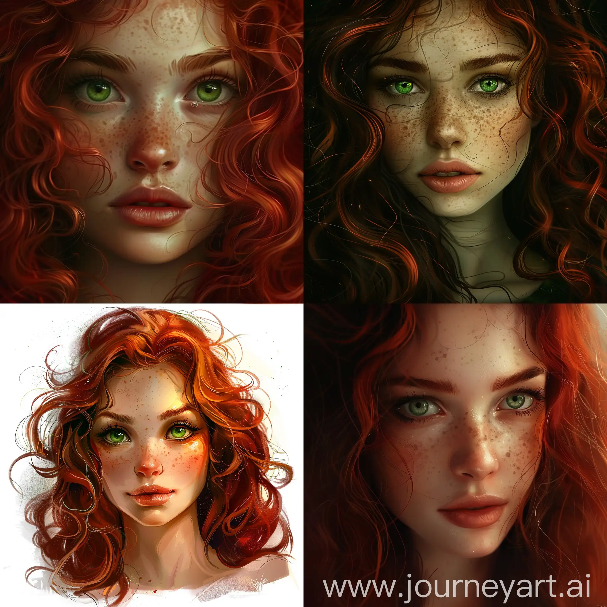 Portrait-of-a-Girl-with-Green-Eyes-and-Dark-Red-Curly-Hair