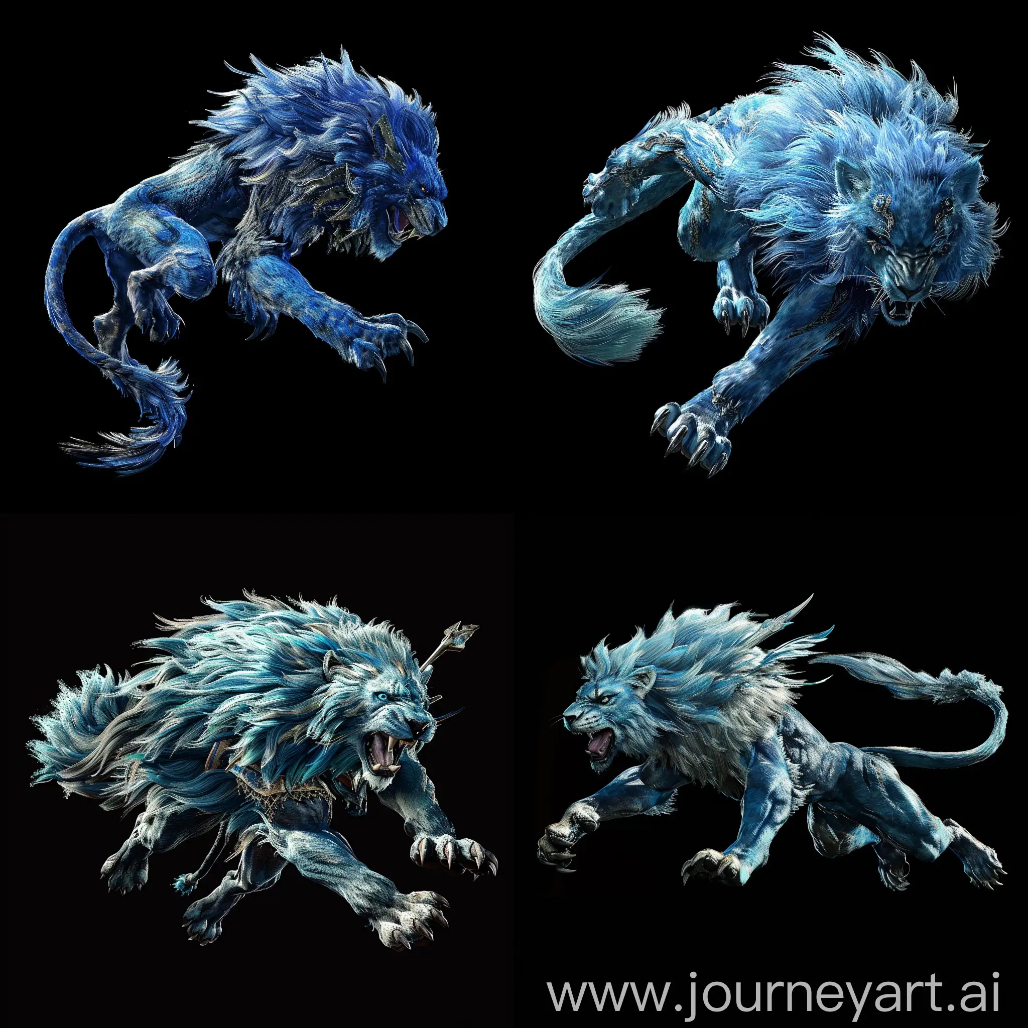 Blue-Lion-Monster-Hunter-World-Style-Attack-Jumping-Logo-on-Black-Background