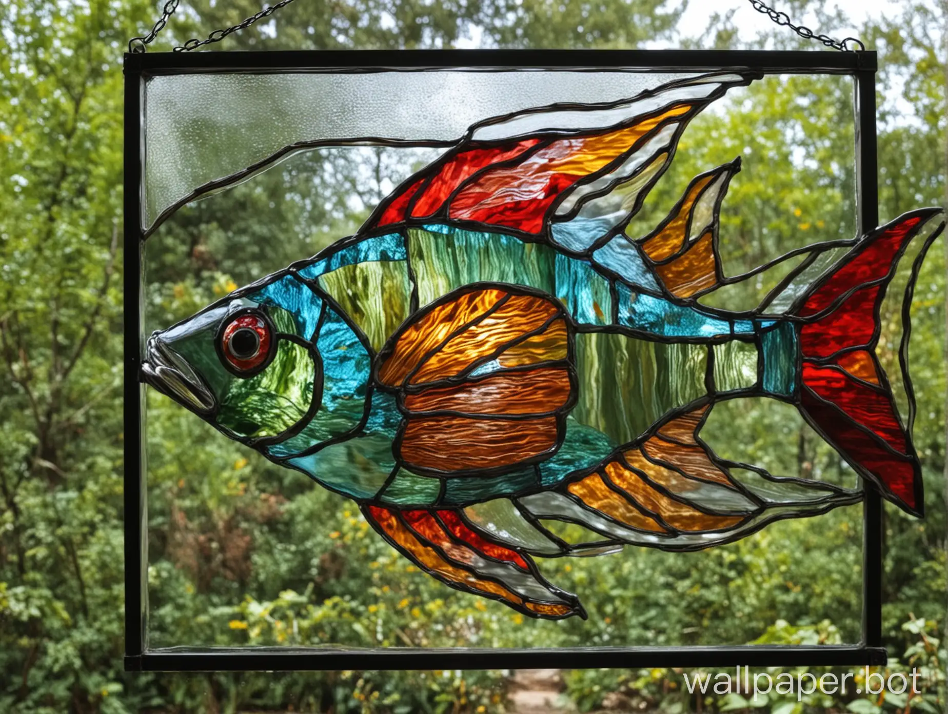 Vibrant-Stained-Glass-Flying-Fish-Artwork-Captivating-Marine-Life-in-Colorful-Flight