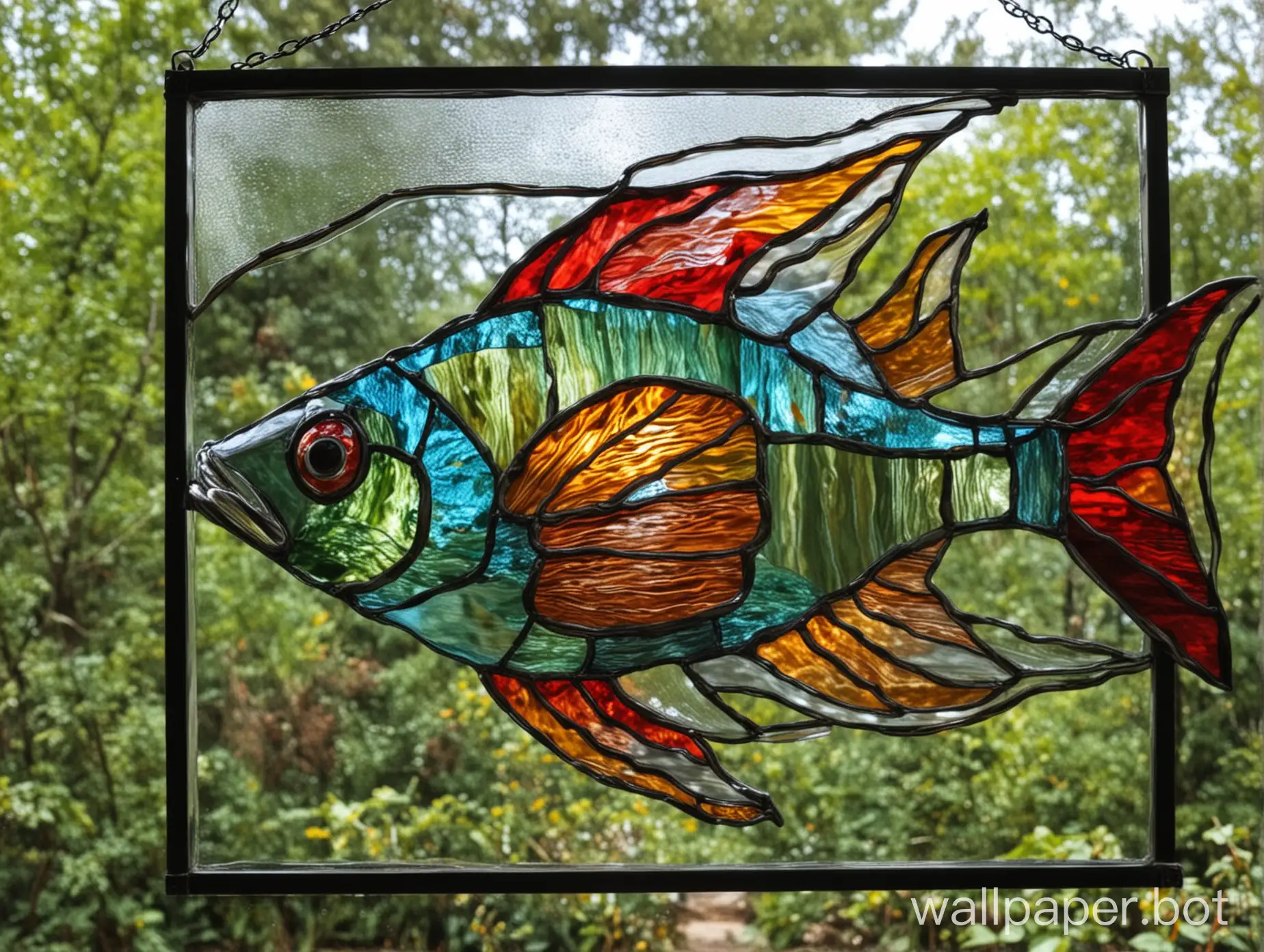 Vibrant Stained Glass Flying Fish Artwork Captivating Marine Life in 