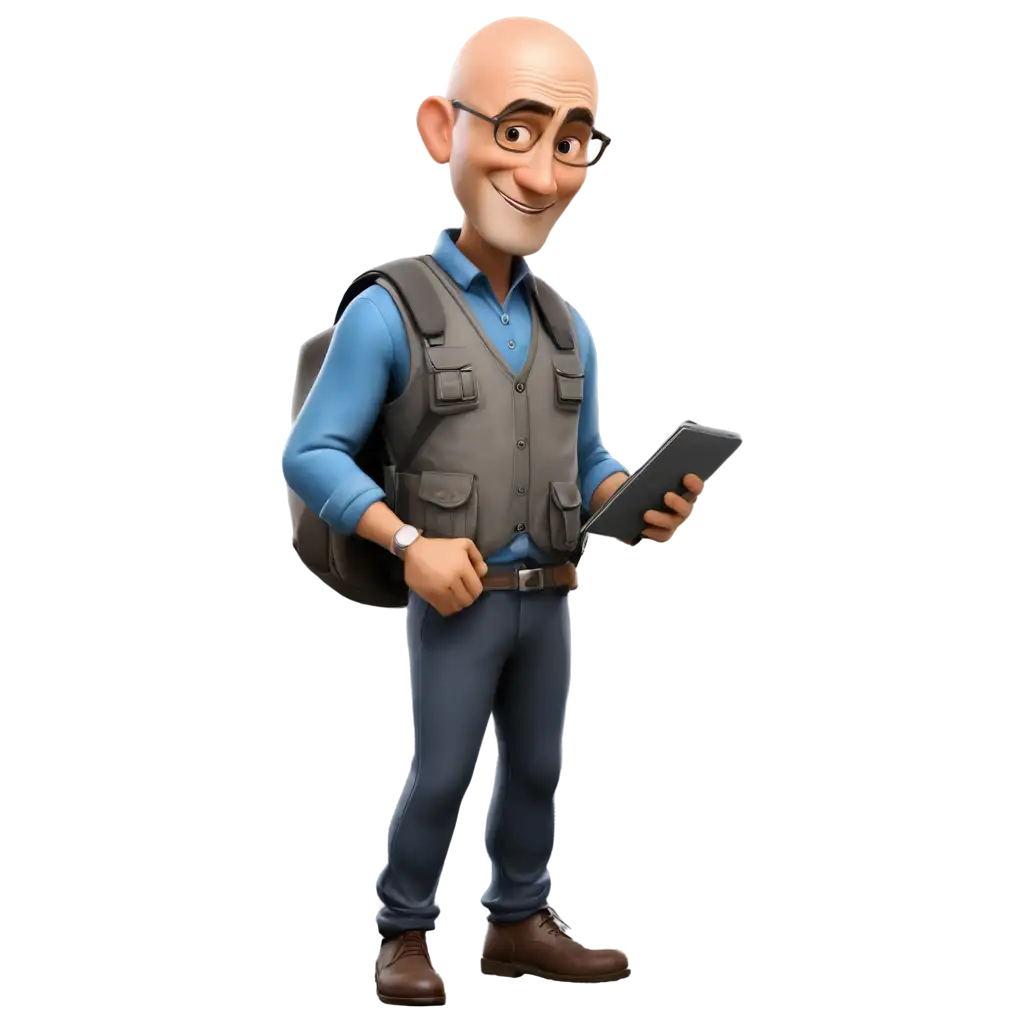 HighQuality-PNG-Caricature-Bald-Man-in-Vest-Conducting-Survey