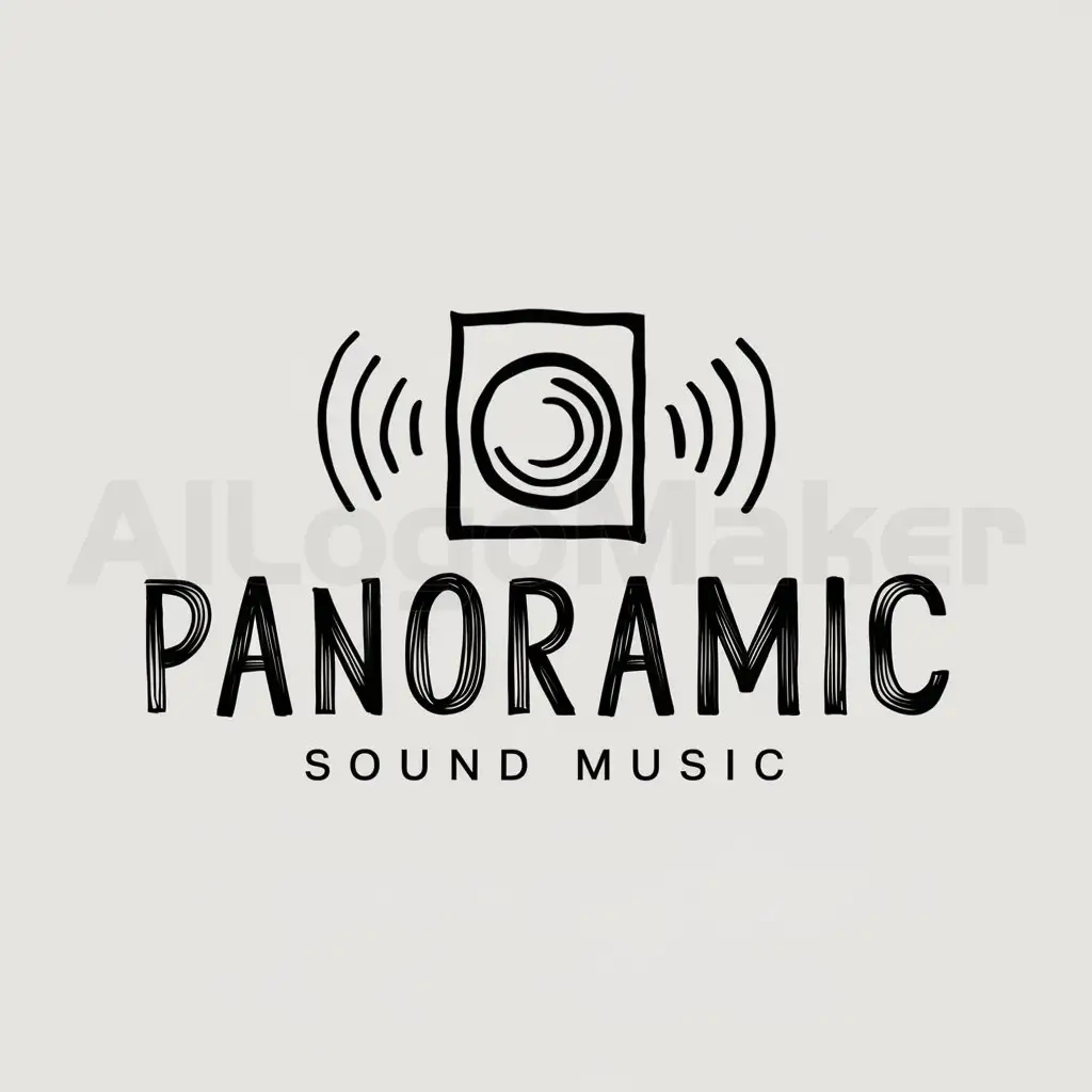 a logo design,with the text "panoramic sound music", main symbol:speaker, hand-drawn, minimalistic,Minimalistic,clear background