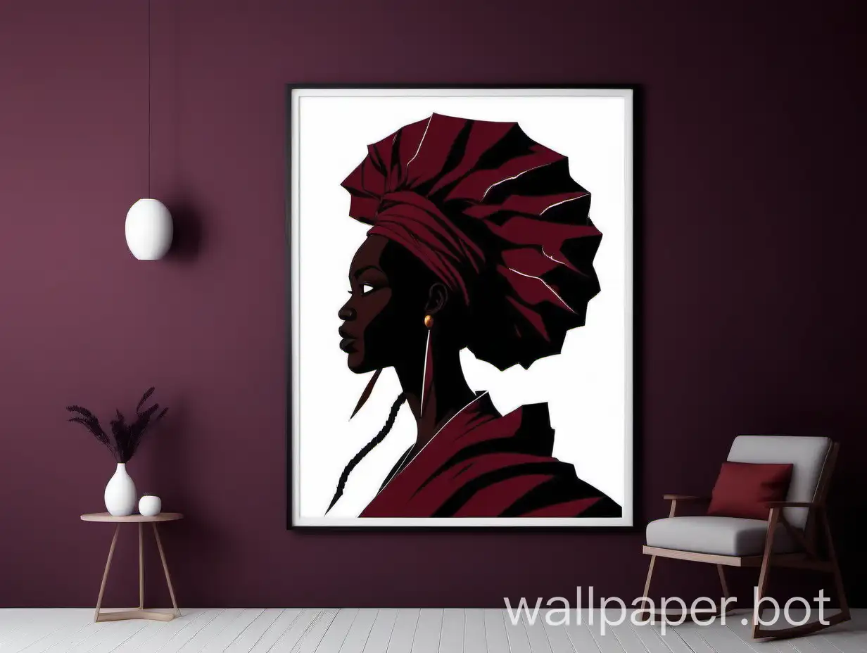 Portrait of Ọya, Yàńsàn-án Orisha of winds, lightning, and violent storms, minimalist illustration, silhouette,  african art, red, purple, burgundy
white background, decorative wall art template