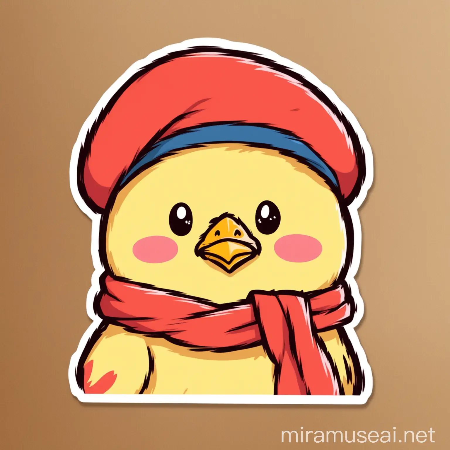 Chicken wearing a beret and a scarf, kawaii, peeker decal