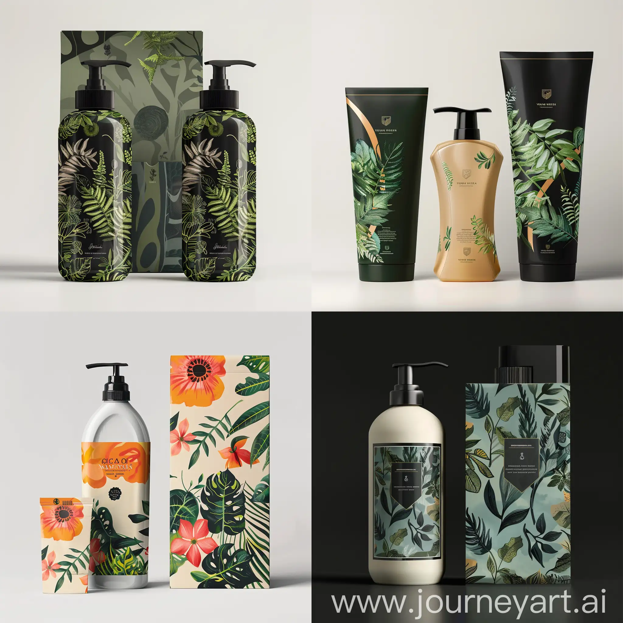 packaging for gel shower and shampoo premium class with nature way, modern graphic style