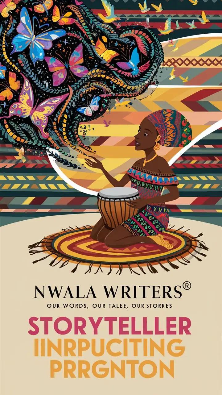 African Woman Storyteller with Djembe Drum Nwala Writers Storytellers Incubator Program