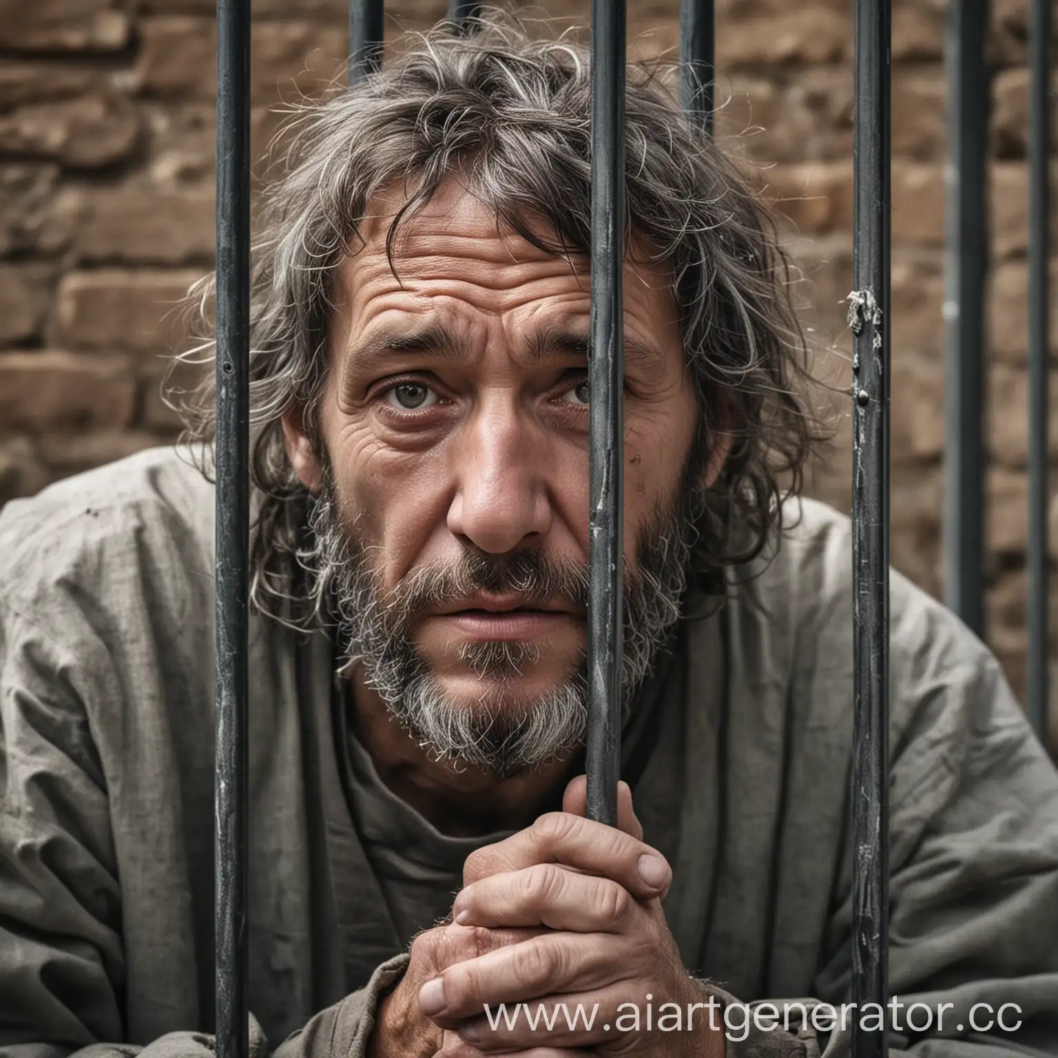 Homeless-Man-Sitting-Behind-Bars-in-Urban-Grit