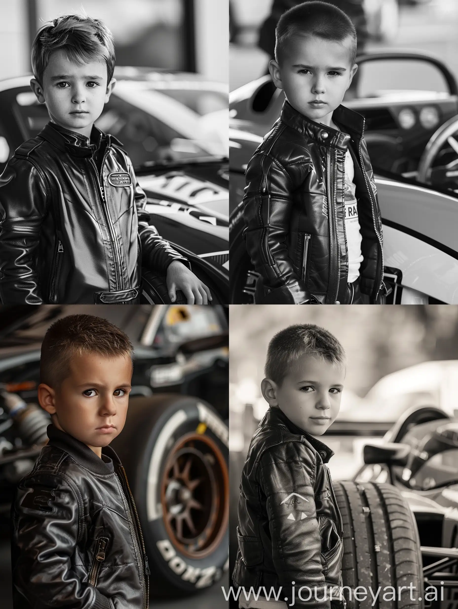 Young-Boy-in-Leather-Jacket-Poses-by-Tuned-Racing-Car