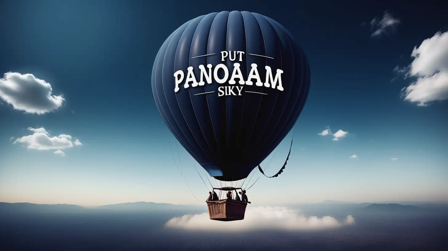 Hot dark bleu hot airballoon drifting in the beautiful sky, 'Put text: PANORAAM'