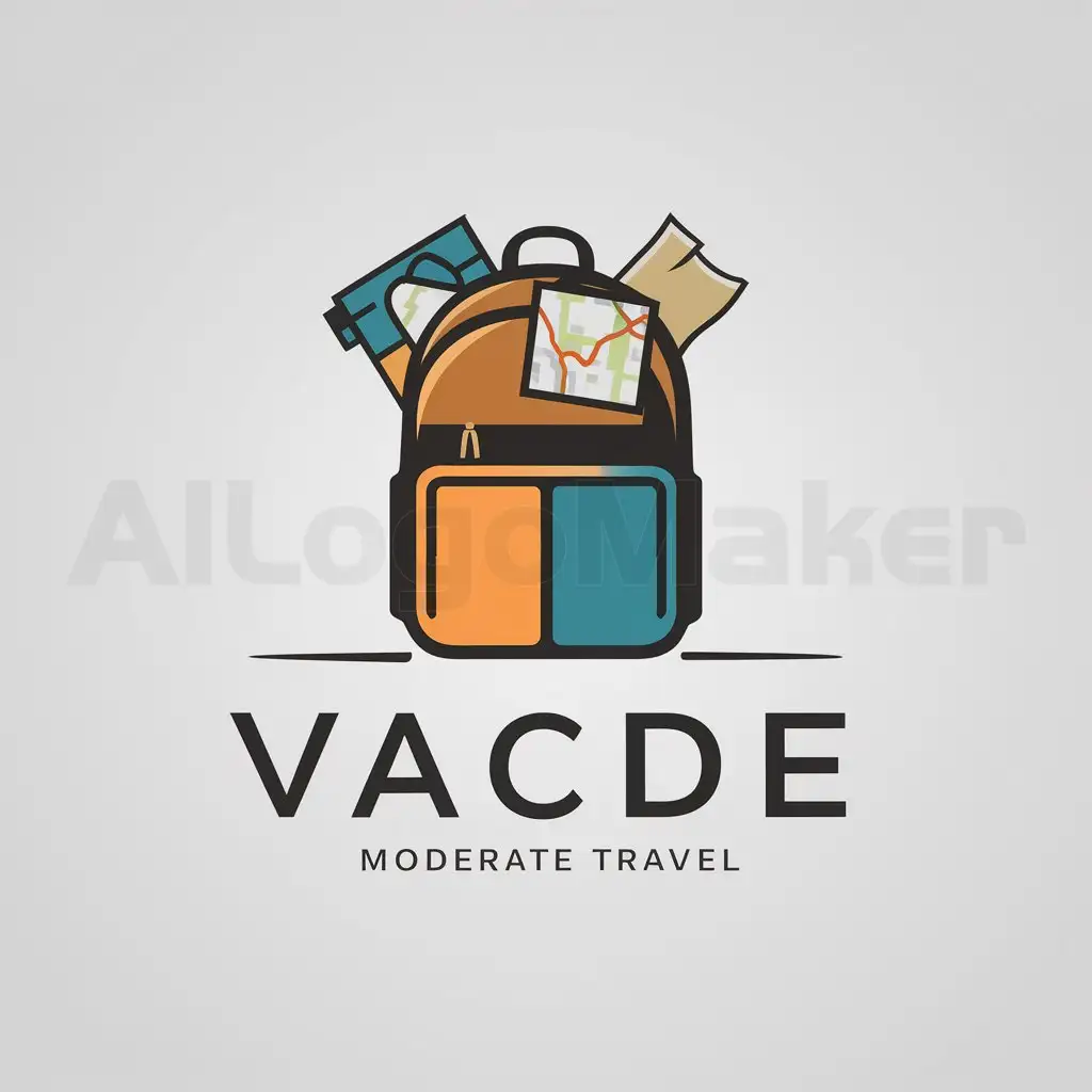 a logo design,with the text "VACDE", main symbol:backpack with colors   #63666a and  #2AD2C9 mapslinenapsleepingbag,Moderate,be used in Travel industry,clear background