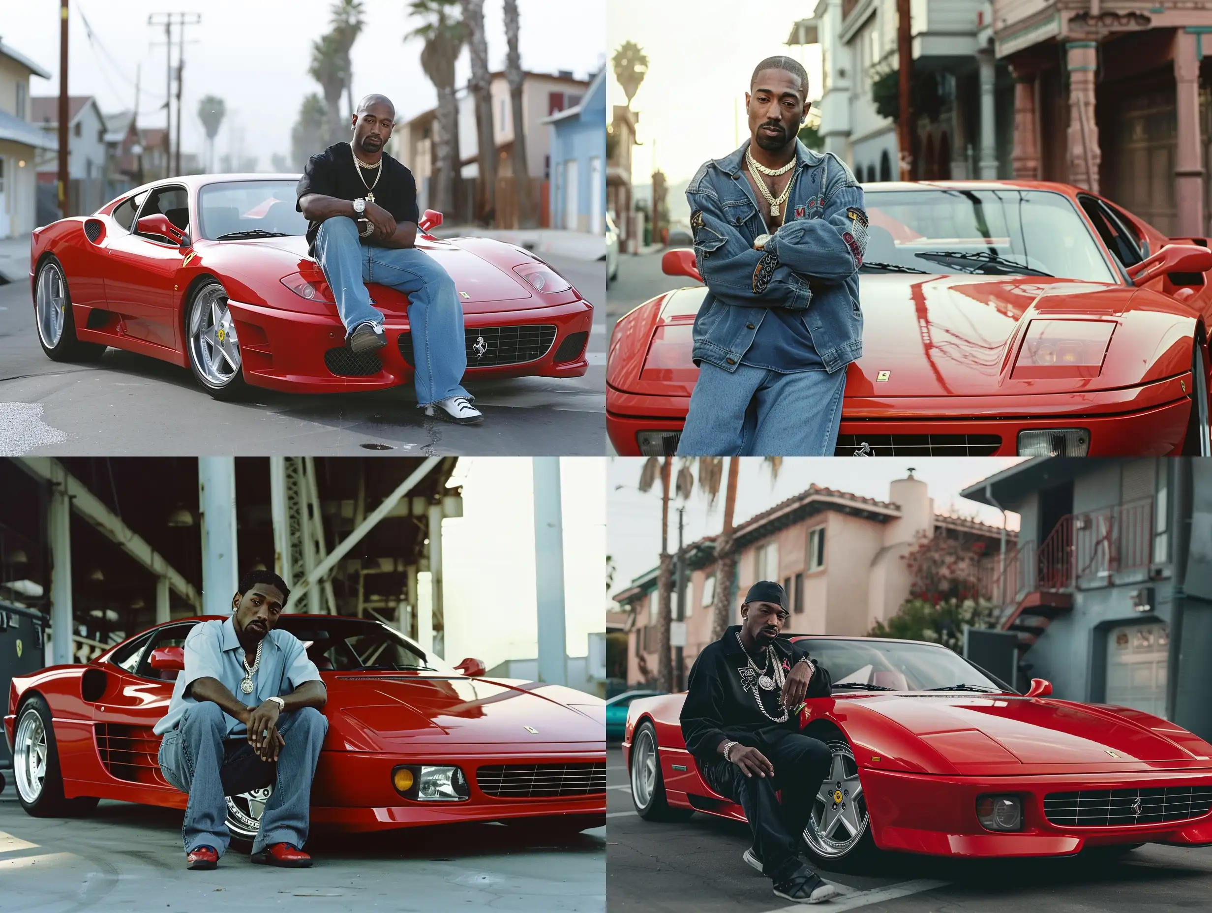Tupac Shakur posing with Red Ferrari, stunning photography