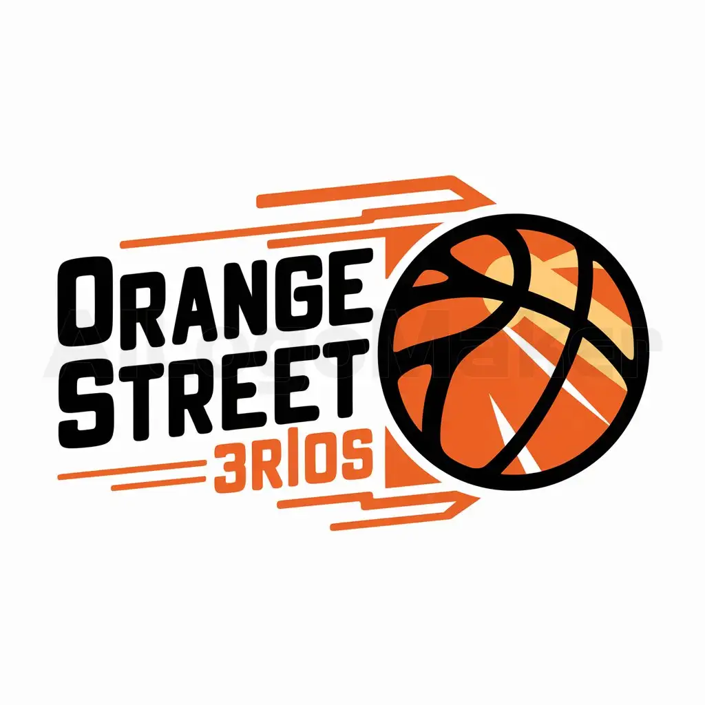 a logo design,with the text "Orange street 3Rios", main symbol:basketball,complex,be used in Sports Fitness industry,clear background