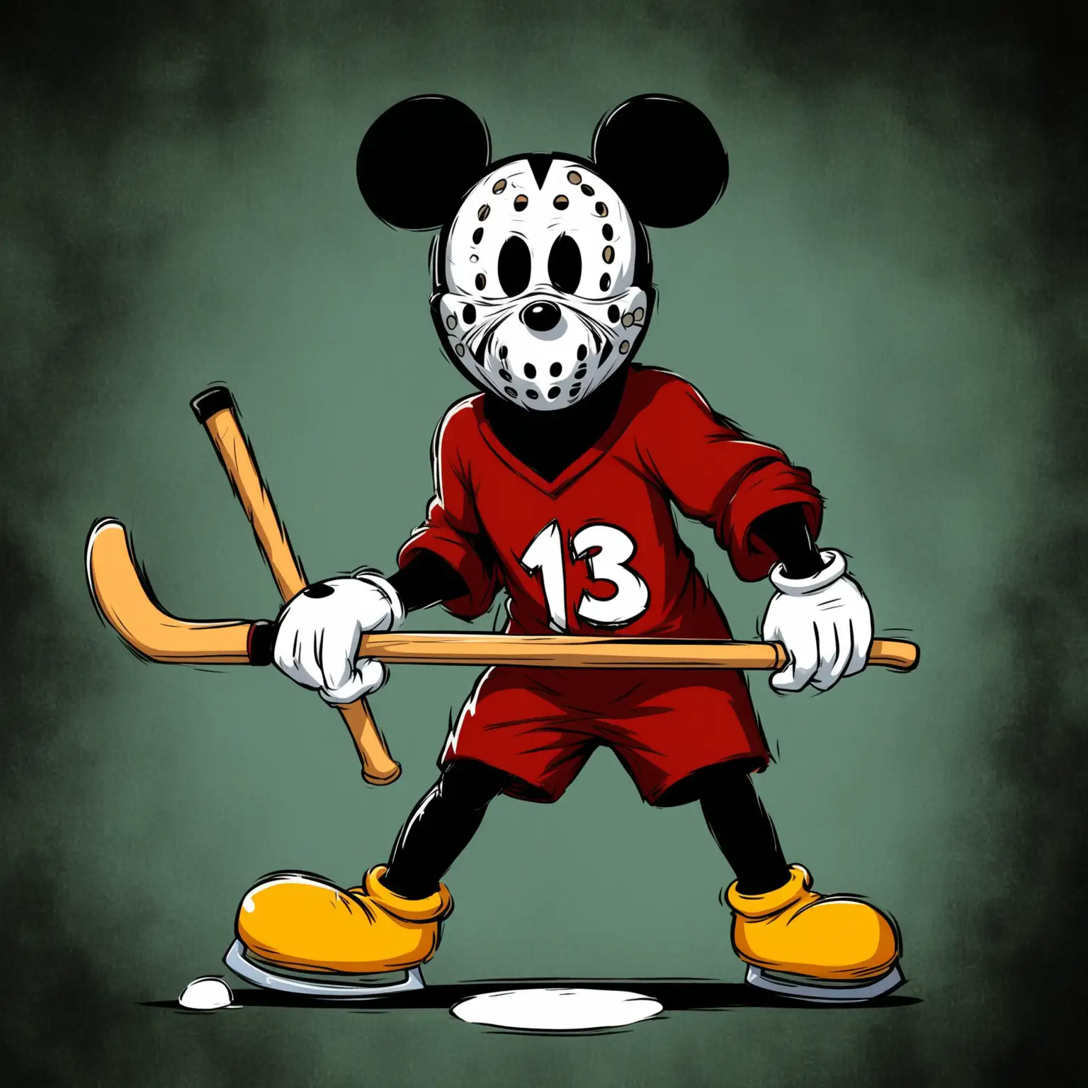 cartoon Mickey Mouse in Friday the 13th hockey mask
