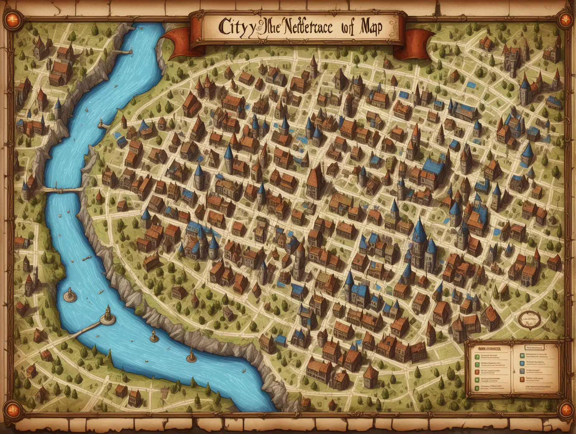 Интерфейс карты города, средние века, фэнтэзи