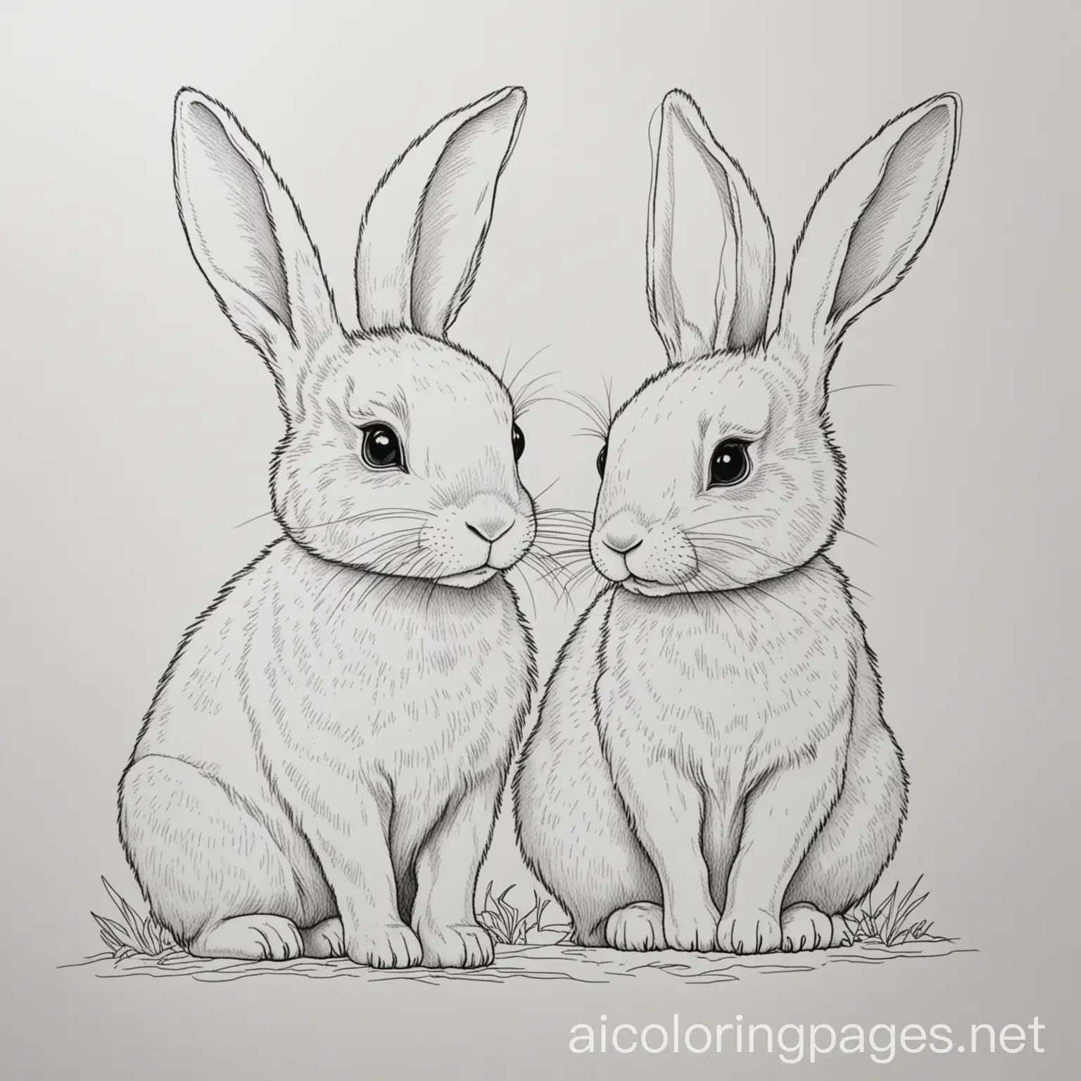 rabbits, Coloring Page, black and white, line art, white background, Simplicity, Ample White Space
