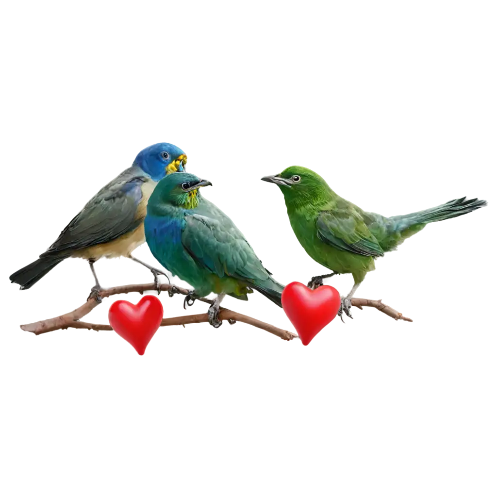 Two birds near by two hearts