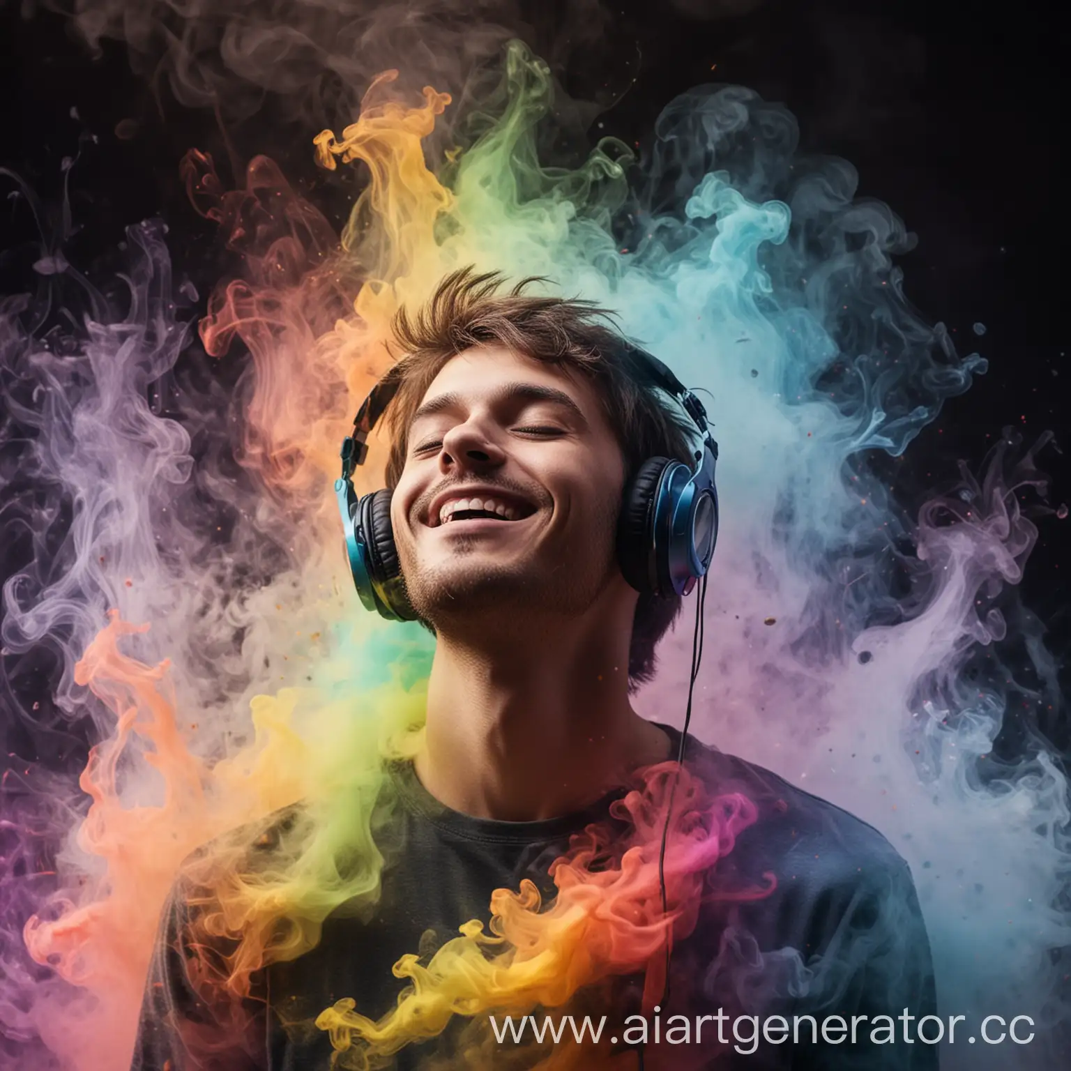Vibrant-Music-Enthusiast-Surrounded-by-Colorful-Hues-and-Mystical-Smoke