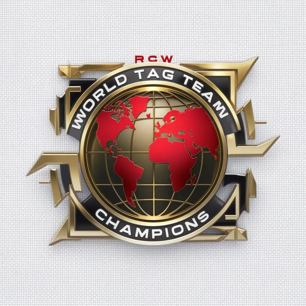 a logo design,with the text "RCW World Tag Team Champions", main symbol:round Gold and Red World,complex,clear background