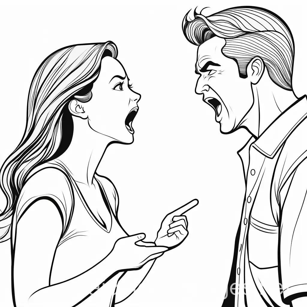 man yelling at woman, coloring book, black and white, Coloring Page, black and white, line art, white background, Simplicity, Ample White Space