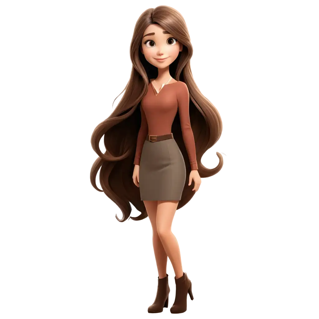 cartoon beautiful girl with long brown hair
