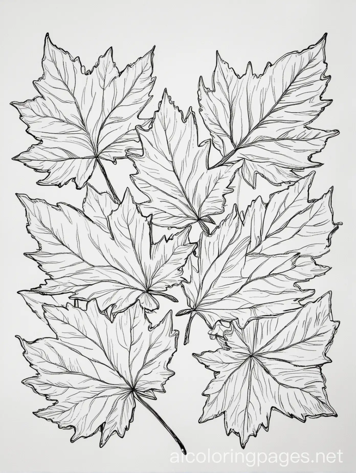 Fall Leaves, Coloring Page, black and white, line art, white background, Simplicity, Ample White Space. The background of the coloring page is plain white to make it easy for young children to color within the lines. The outlines of all the subjects are easy to distinguish, making it simple for kids to color without too much difficulty