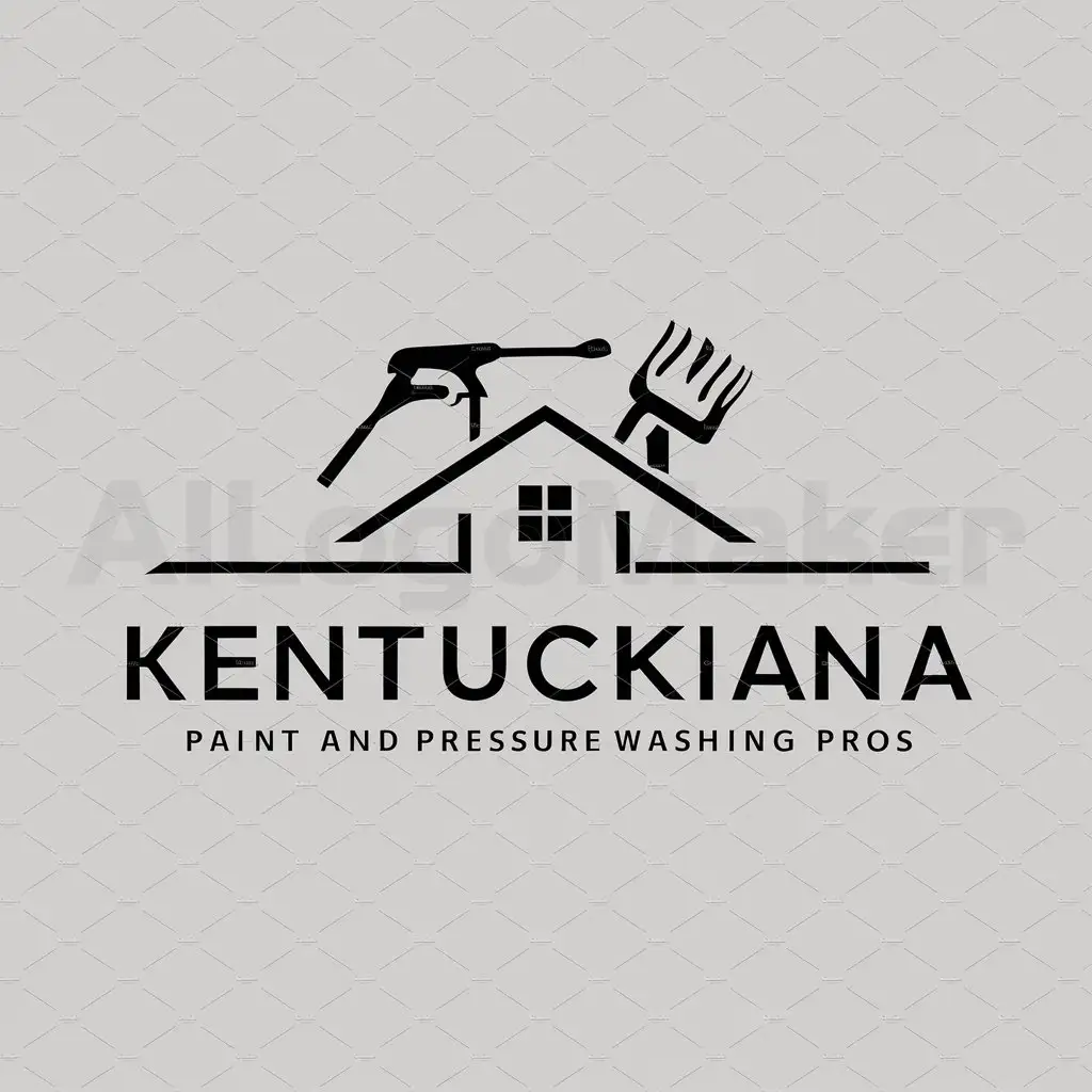 LOGO-Design-For-Kentuckiana-Paint-and-Pressure-Washing-Pros-Dynamic-Icon-with-Pressure-Washer-Wand-and-Paint-Brush-Atop-a-House