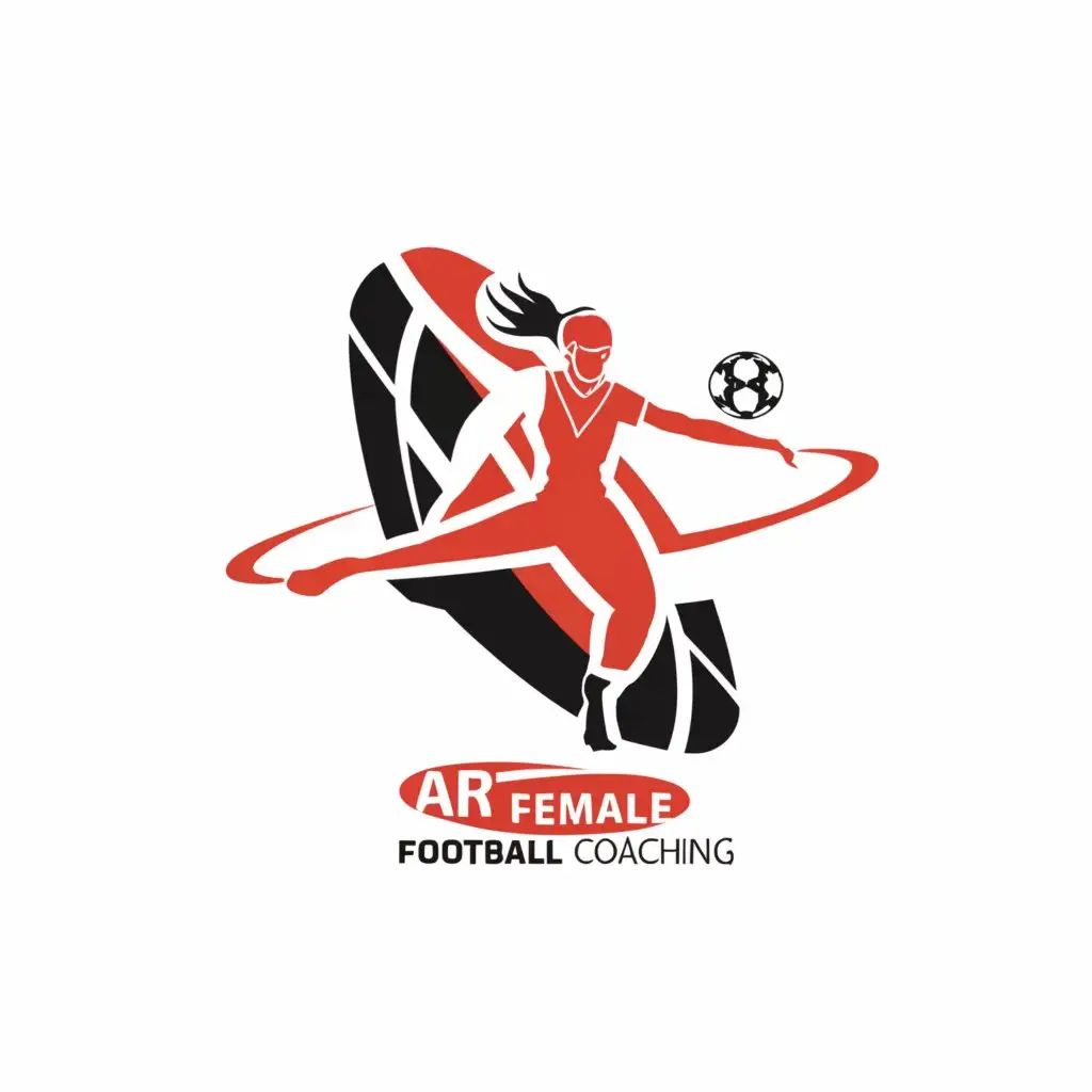 a logo design,with the text "AR Female Football Coaching", main symbol:A football and a female footballer,Moderate,be used in Sports Fitness industry,clear background