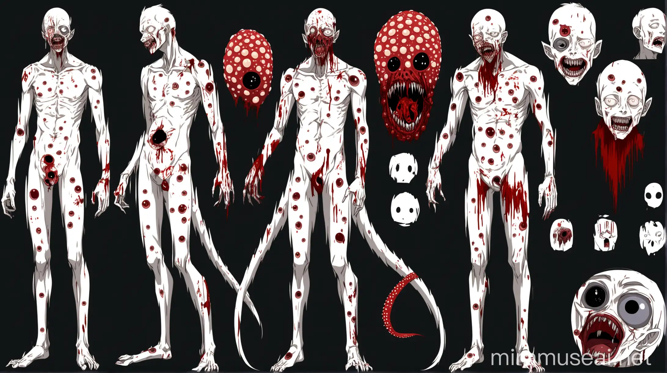 Albino Anime Character with Bloody Mask and Long Tail