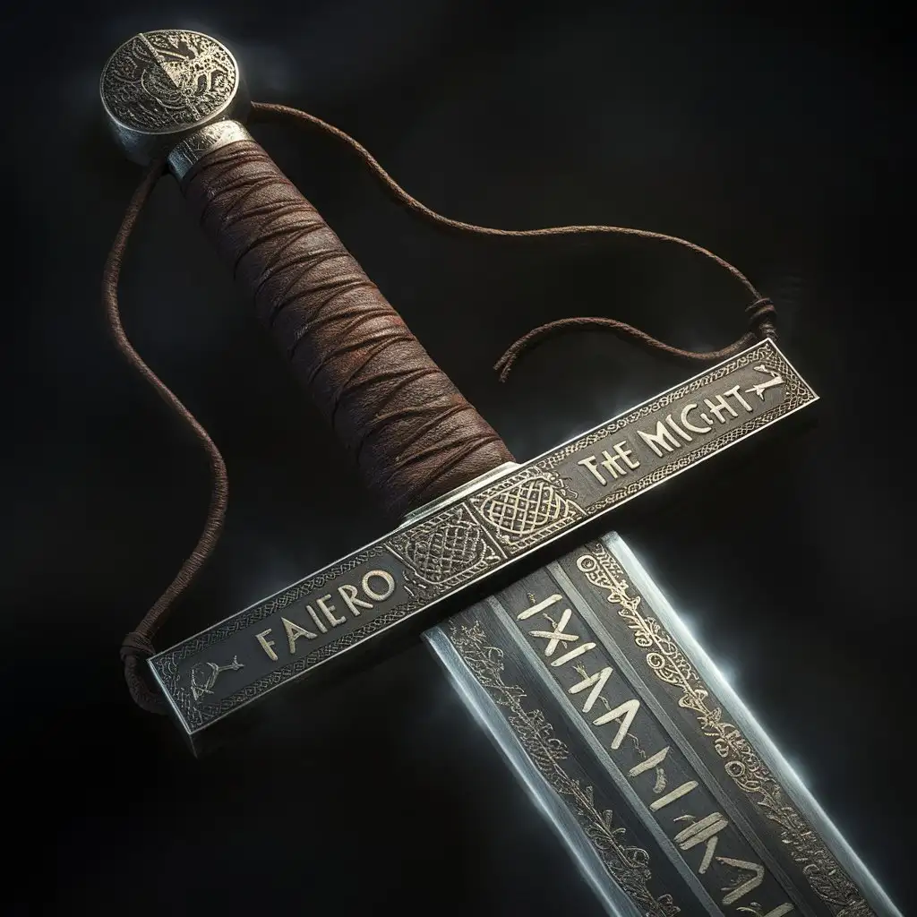 A viking sword with a text saying: "Faiero the Might"