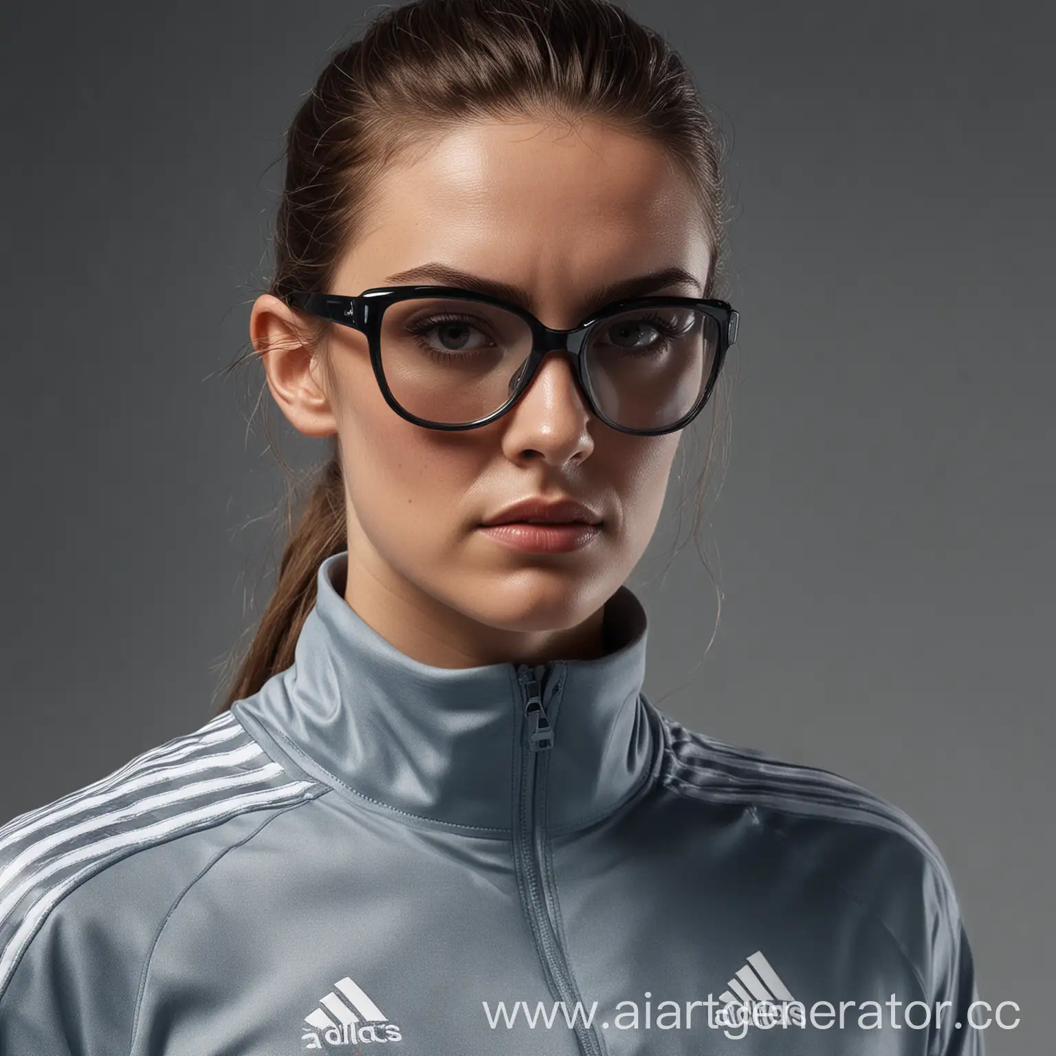 фотография, фотореализм женщина в спортивном костюме адидас и очках для зрения