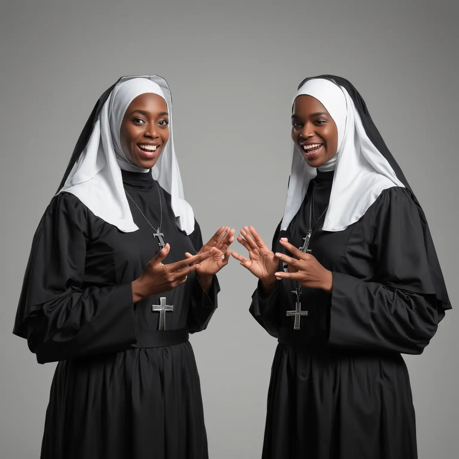 2 black nun talking transparent background