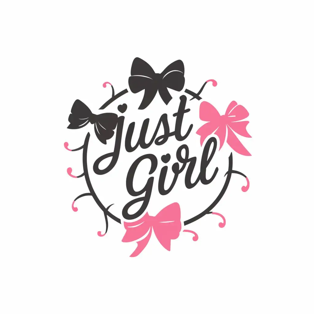 LOGO-Design-For-Just-a-Girl-Circular-Pink-Font-with-Cute-Bows-and-Elegant-Text