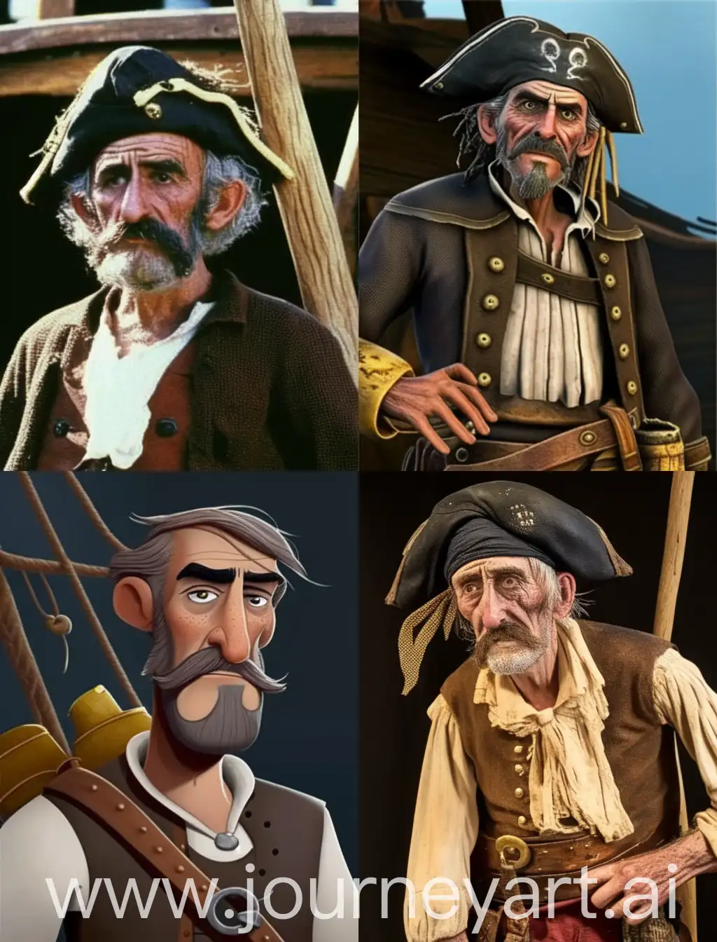 Charles or Charlie Butter is an old pirate. He is wiry, dry and tall. His hair is thin and his eyes are as black as tar. There is no facial hair, except for fine stubble. Instead of his left leg, he has a wooden prosthesis. It looks painful. He is a tired but hot-tempered man. He likes to grumble and generally talks a lot. He likes to share wisdom and just his opinion. He does not like it when someone argues with his opinion, cheeky and young people. A greedy drunkard, like many pirates. The right hand of the ship's captain.