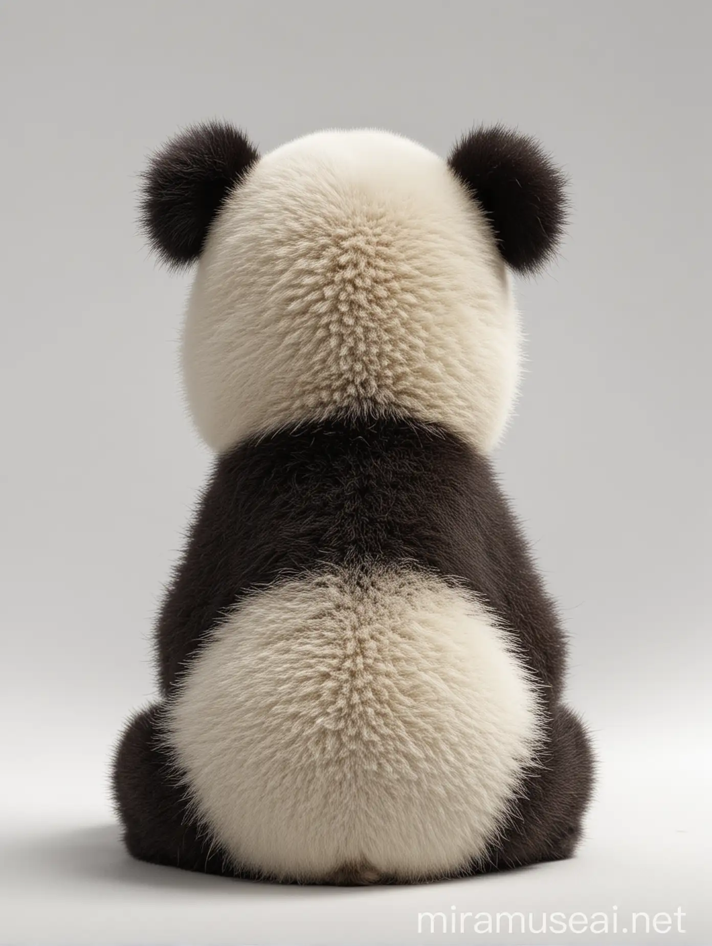Lonely Little Panda Sitting with Back Turned White Background