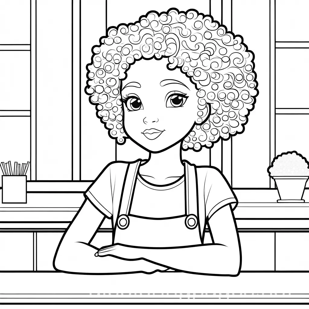 Kawaii-Style-Little-Black-Girl-Coloring-Page-in-Restaurant